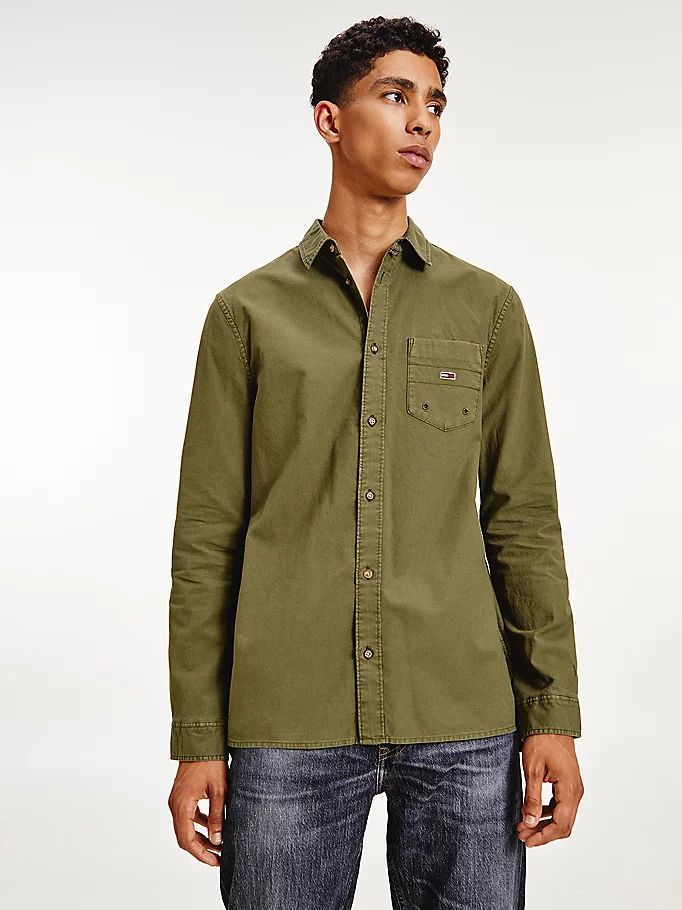 Tommy Hilfiger Organic Bomull Canvas Skjorte Herre Grønn | IMAYNO-649