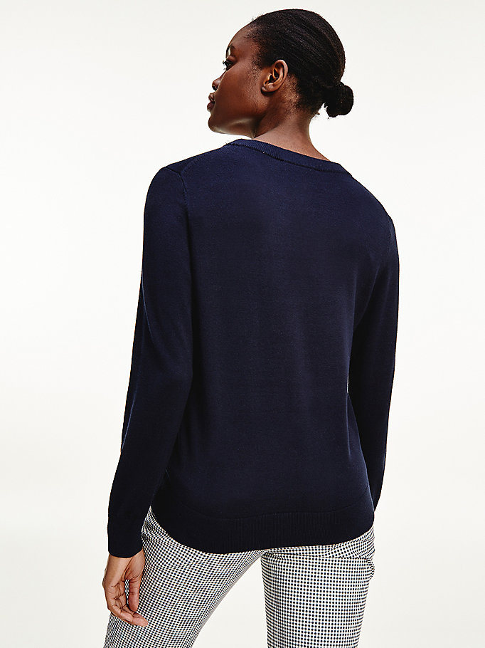 Tommy Hilfiger Organic Bomull Crew Neck Gensere Dame Blå | YJVWMC-436