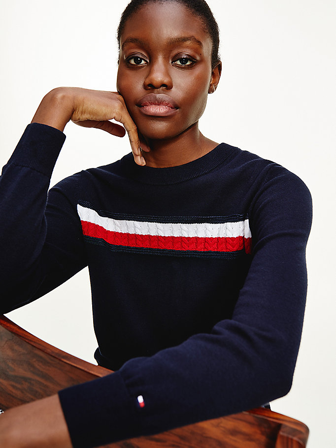 Tommy Hilfiger Organic Bomull Crew Neck Gensere Dame Blå | YJVWMC-436