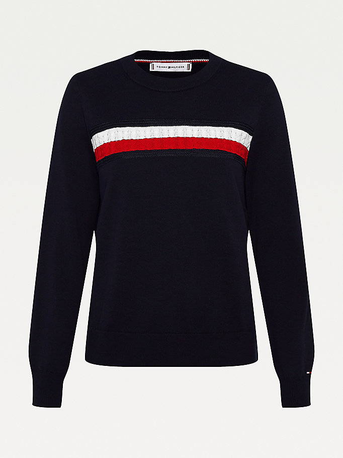 Tommy Hilfiger Organic Bomull Crew Neck Gensere Dame Blå | YJVWMC-436