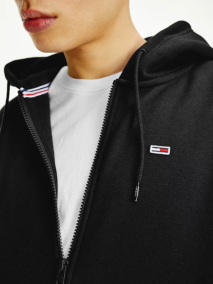 Tommy Hilfiger Organic Bomull Fleece Zip-Thru Hettegensere Herre Svarte | RAKCBS-461