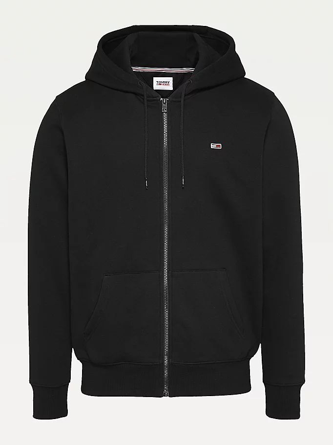 Tommy Hilfiger Organic Bomull Fleece Zip-Thru Hettegensere Herre Svarte | RAKCBS-461