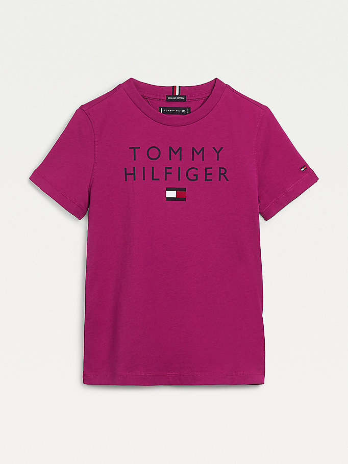 Tommy Hilfiger Organic Bomull Logo T-skjorte Gutt Lilla | JUFNBO-769