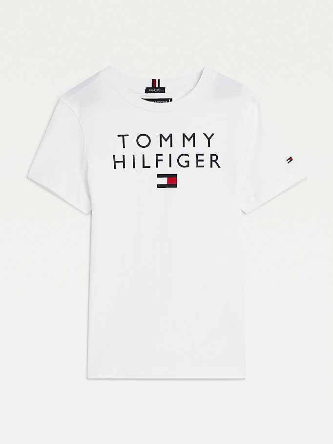 Tommy Hilfiger Organic Bomull Logo T-skjorte Gutt Hvite | VEGLPI-832