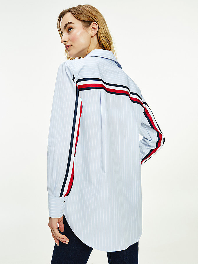 Tommy Hilfiger Organic Bomull Poplin Signature Tape Skjorte Dame Blå | UIYJVA-561