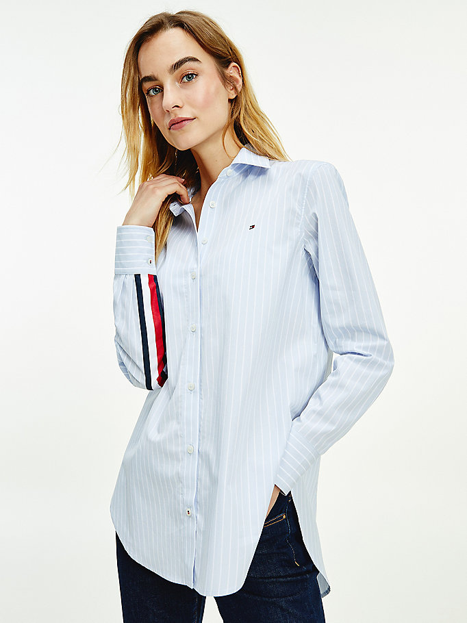 Tommy Hilfiger Organic Bomull Poplin Signature Tape Skjorte Dame Blå | UIYJVA-561