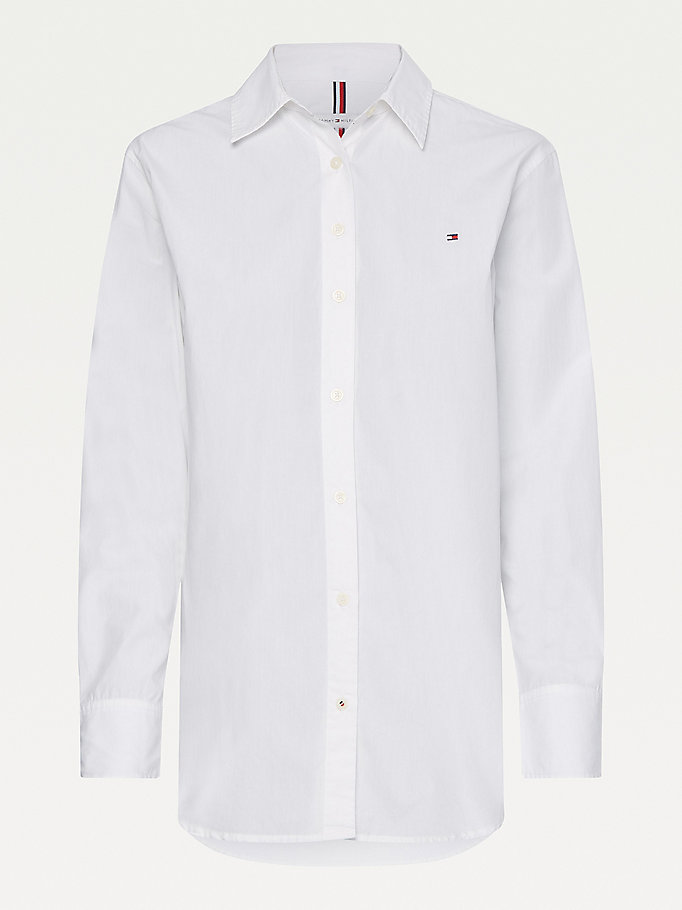 Tommy Hilfiger Organic Bomull Poplin Signature Tape Skjorte Dame Hvite | XJLPYO-714