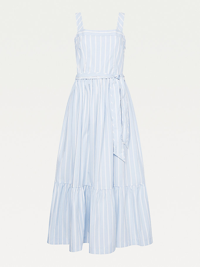 Tommy Hilfiger Organic Bomull Stripe Maxi Kjoler Dame Blå | SUWGYN-589