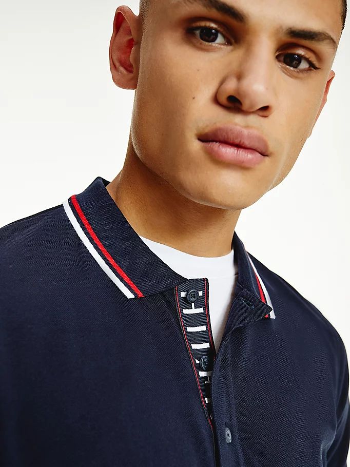 Tommy Hilfiger Organic Bomull Tipped Slim Fit Polo T Skjorte Herre Blå | HVRJXQ-392