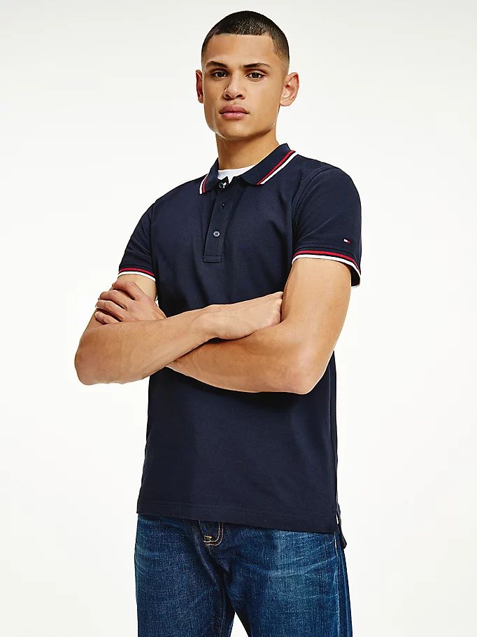 Tommy Hilfiger Organic Bomull Tipped Slim Fit Polo T Skjorte Herre Blå | HVRJXQ-392