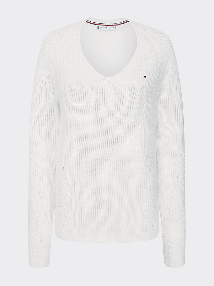 Tommy Hilfiger Organic Bomull V-Neck Gensere Dame Hvite | AFUMGQ-819