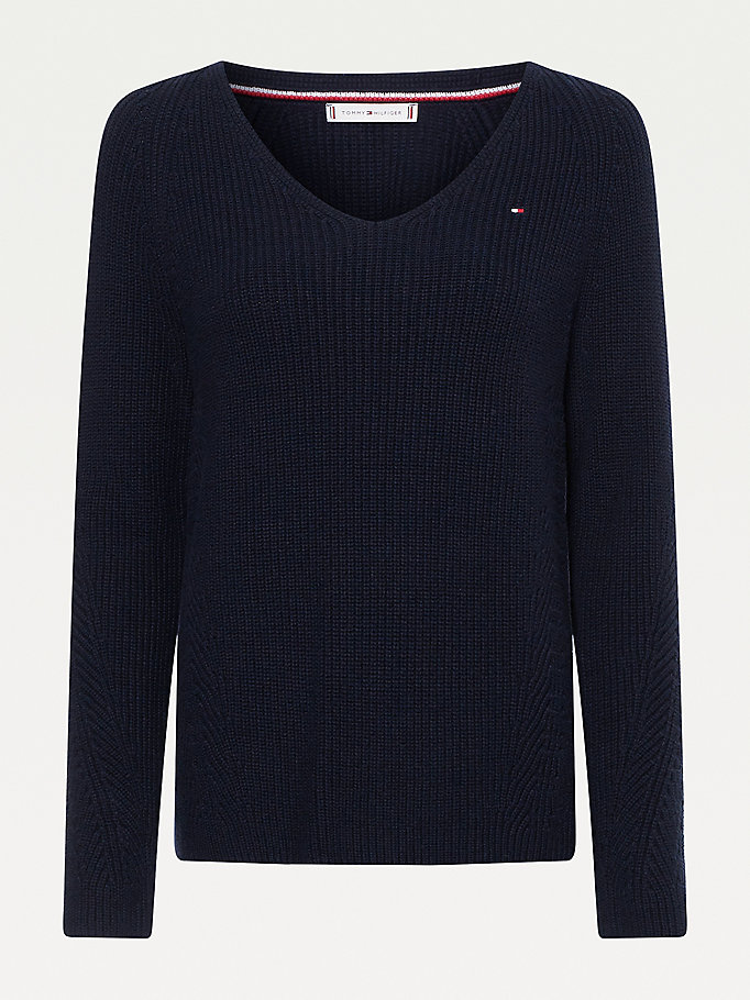 Tommy Hilfiger Organic Bomull V-Neck Gensere Dame Blå | BDWFGC-021