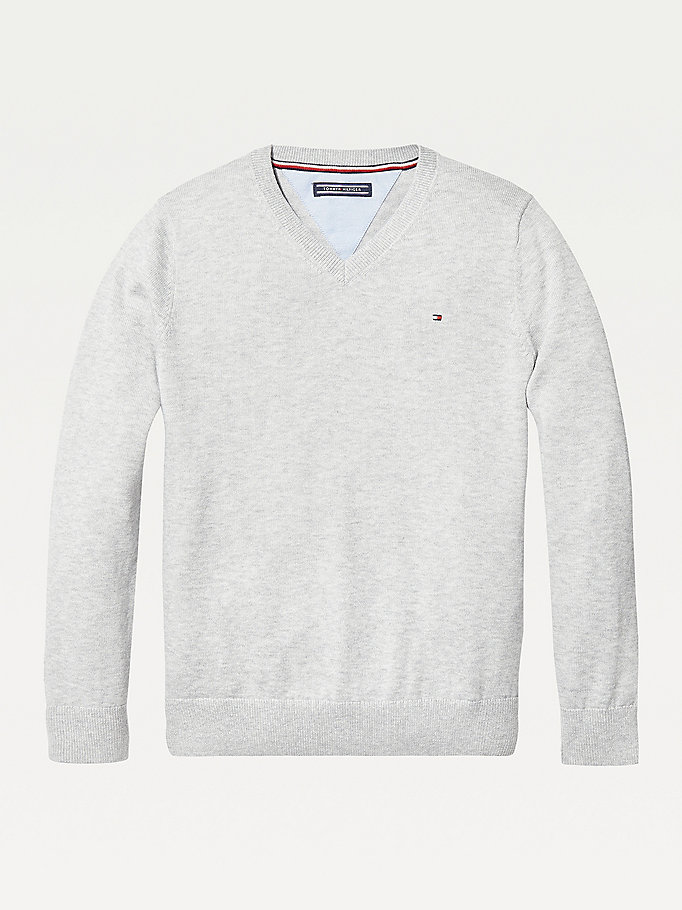 Tommy Hilfiger Organic Bomull V-Neck Jumper Gutt Grå | WRGVQY-120