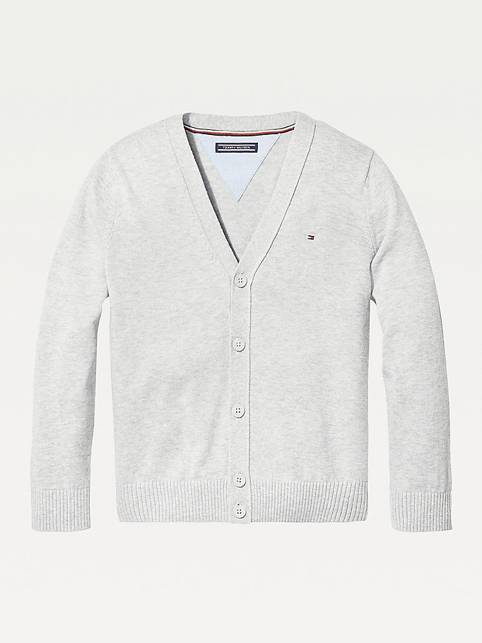 Tommy Hilfiger Organic Bomull V-Neck Polo T Skjorte Gutt Grå | TEYDNC-723