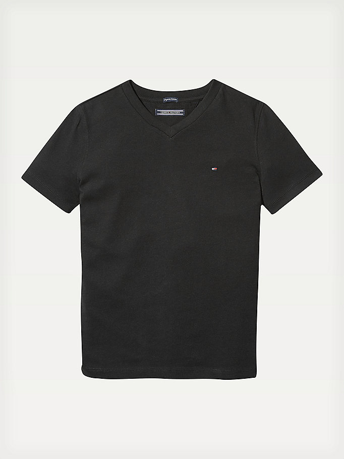 Tommy Hilfiger Organic Bomull V-Neck T-skjorte Gutt Svarte | EQSOLH-327