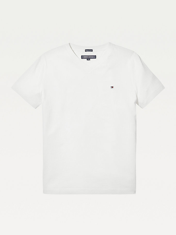 Tommy Hilfiger Organic Bomull V-Neck T-skjorte Gutt Hvite | OAXRBY-752