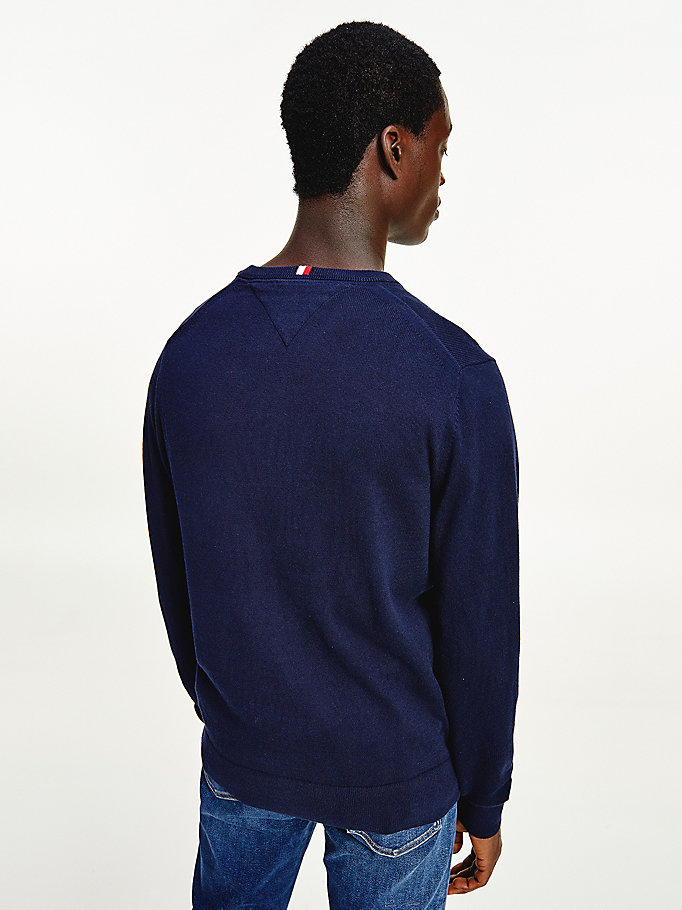 Tommy Hilfiger Pima Bomull Cashmere V-Neck Gensere Herre Blå | WUICVT-193