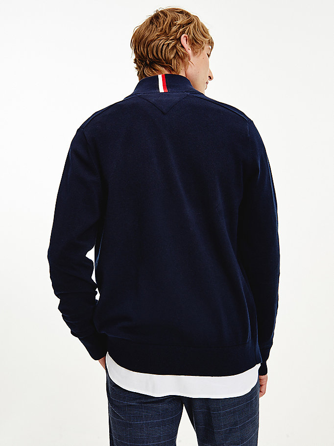 Tommy Hilfiger Pima Bomull Cashmere Zip-Thru Gensere Herre Blå | MCTQPK-524