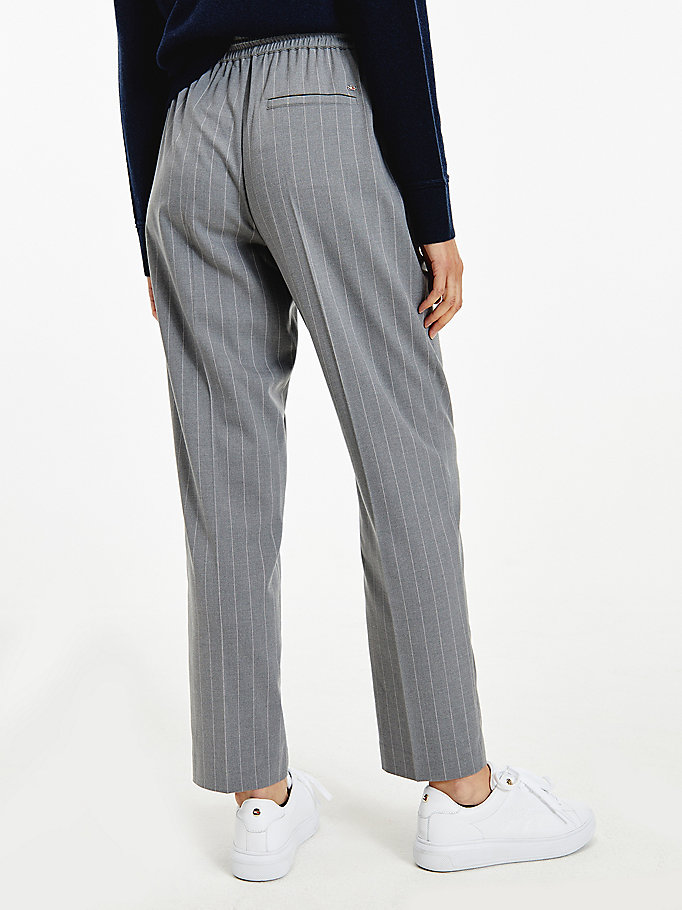 Tommy Hilfiger Pinstripe Tapered Fit Bukser Dame Grå | ENZULB-391