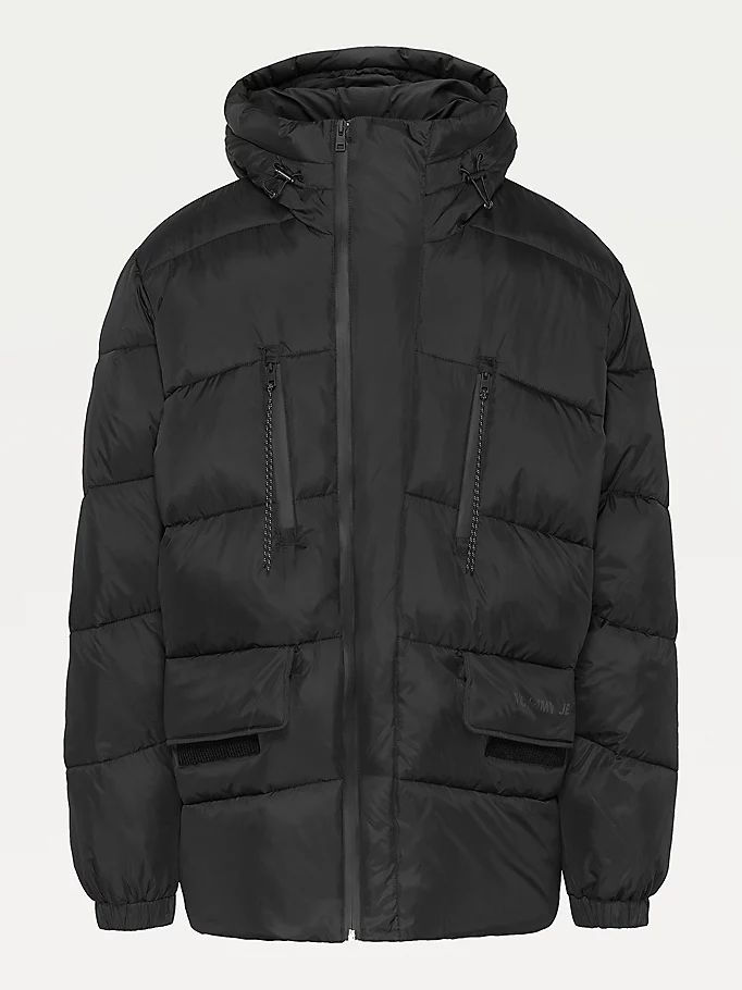 Tommy Hilfiger Plus Asymmetrical Zip Puffer Jakke Herre Svarte | BXMNHU-537