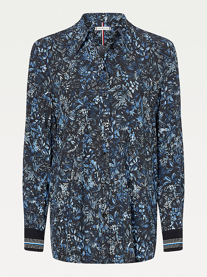 Tommy Hilfiger Poplin Floral Print Regular Fit Skjorte Dame Blå | VZLWJH-175