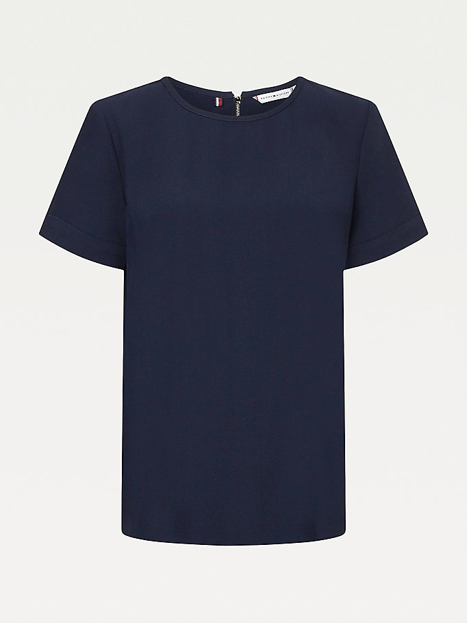 Tommy Hilfiger Popover Relaxed Fit Crepe Skjorte Dame Blå | ZHGORN-847