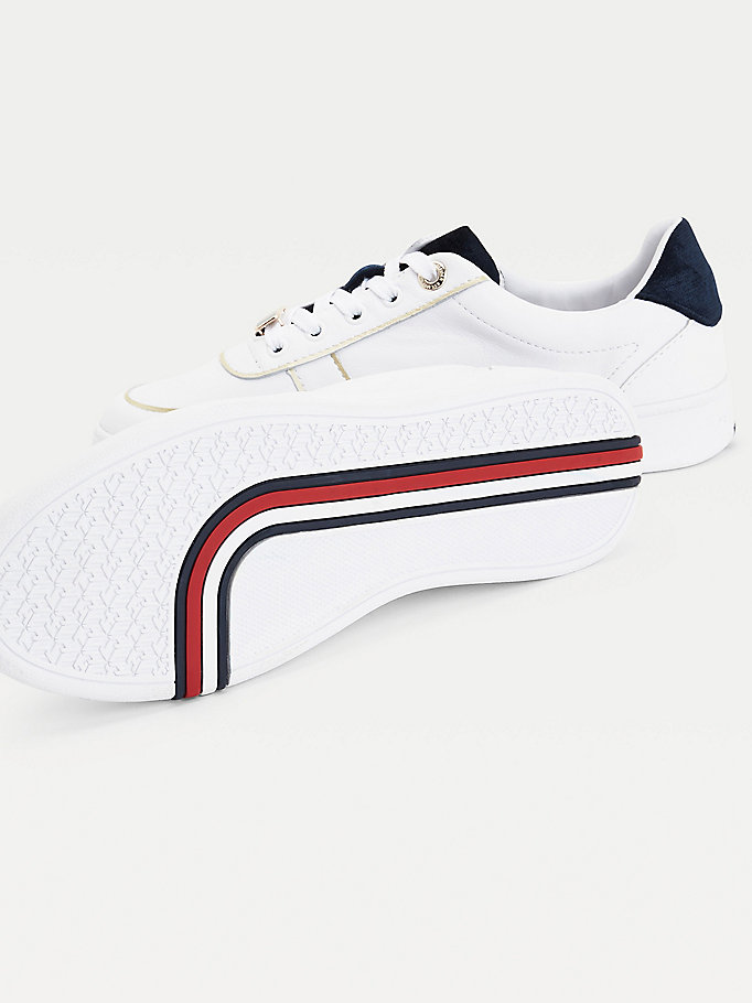 Tommy Hilfiger Premium Lær Monogram Cupsole Court Joggesko Dame Blå | UEMIHP-803