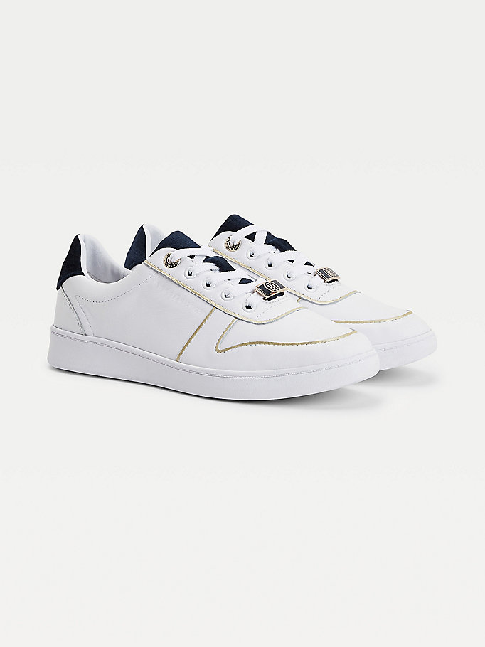 Tommy Hilfiger Premium Lær Monogram Cupsole Court Joggesko Dame Blå | UEMIHP-803