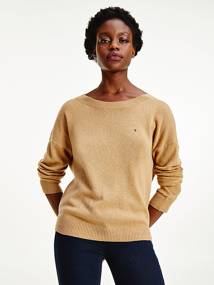 Tommy Hilfiger Pure Wool Round Neck Gensere Dame Brune | XIEZQC-587