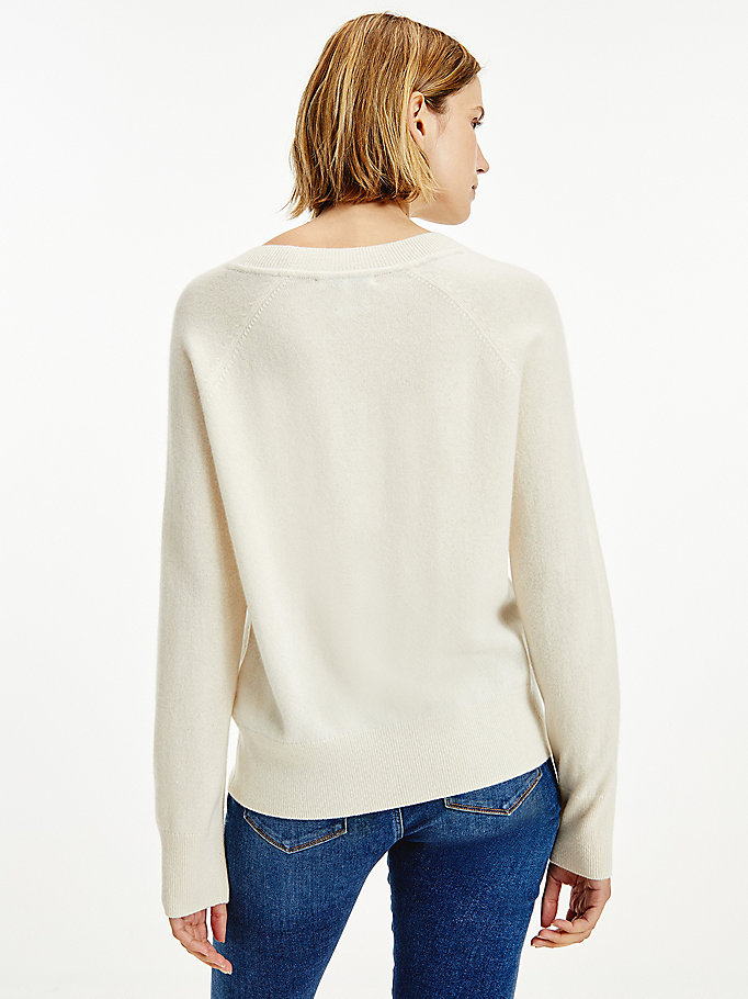 Tommy Hilfiger Recycled Cashmere Crew Neck Gensere Dame Hvite | PZTRBN-074