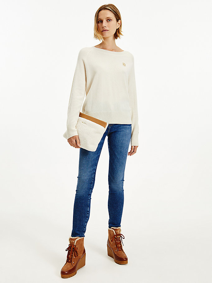 Tommy Hilfiger Recycled Cashmere Crew Neck Gensere Dame Hvite | PZTRBN-074