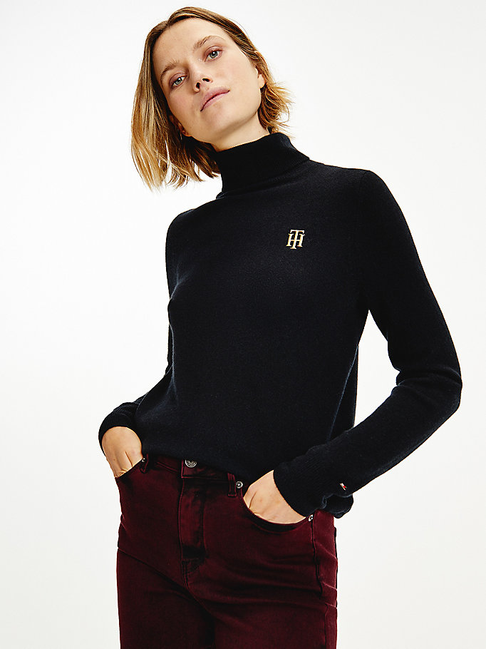 Tommy Hilfiger Recycled Cashmere Roll Neck Gensere Dame Svarte | MFYVCG-283