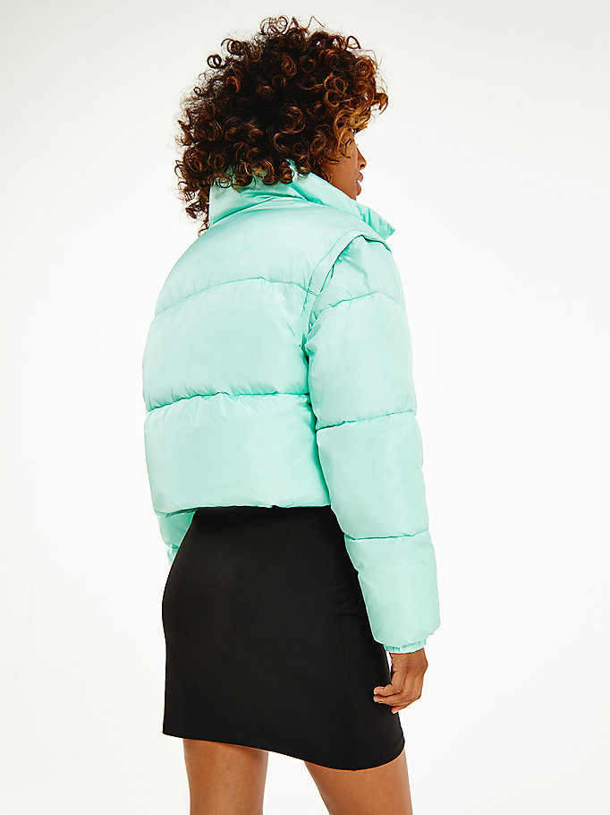 Tommy Hilfiger Recycled Convertible Cropped Vest Puffer Frakker Dame Grønn | BTYRJN-386