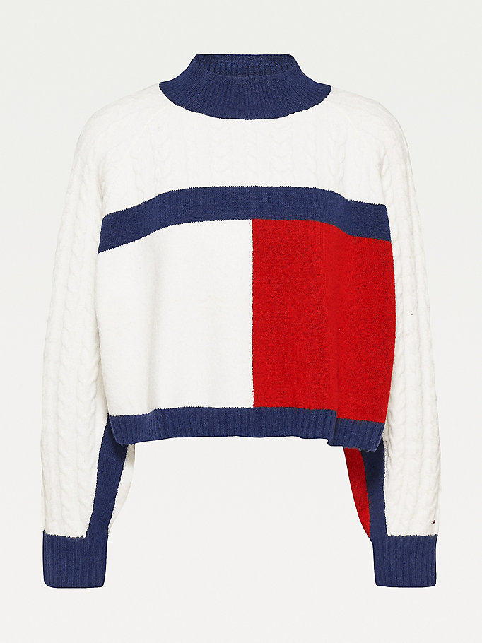 Tommy Hilfiger Recycled Polyester Knit Cropped Flag Gensere Dame Blå | VKSFOU-724