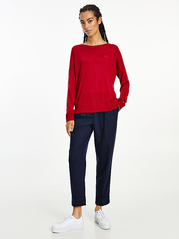 Tommy Hilfiger Relaxed Crew Neck Gensere Dame Rød | BQVXSF-695