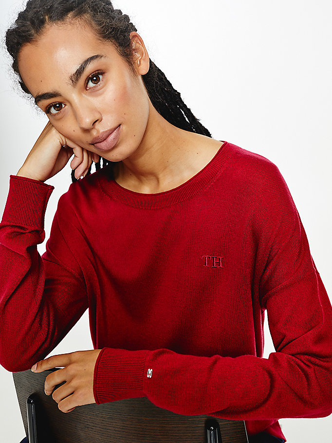 Tommy Hilfiger Relaxed Crew Neck Gensere Dame Rød | BQVXSF-695