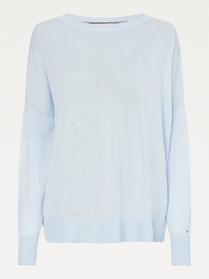 Tommy Hilfiger Relaxed Crew Neck Gensere Dame Blå | OSFEJN-938