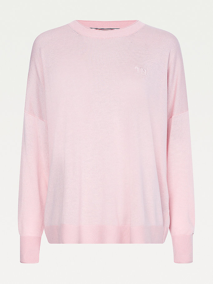 Tommy Hilfiger Relaxed Crew Neck Gensere Dame Rosa | VUXZEN-618