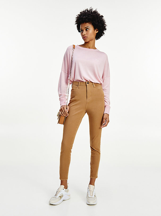 Tommy Hilfiger Relaxed Crew Neck Gensere Dame Rosa | VUXZEN-618