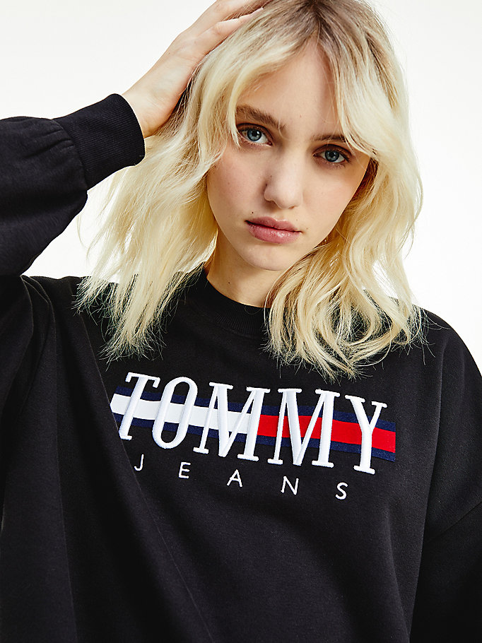 Tommy Hilfiger Relaxed Fit Logo Kjoler Dame Svarte | YCWBKL-823