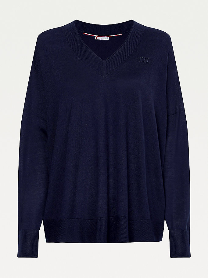 Tommy Hilfiger Relaxed V-Neck Gensere Dame Blå | NZIRVC-691