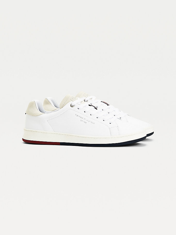 Tommy Hilfiger Retro Lær Cupsole Tennis Joggesko Herre Hvite | LCDQAO-540