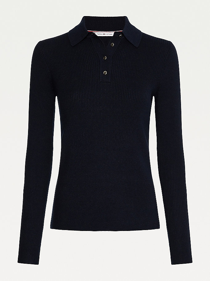 Tommy Hilfiger Rib-Knit Gensere Dame Blå | ATEFJX-841