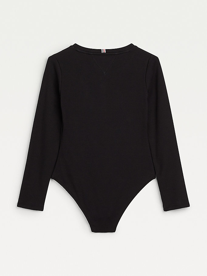 Tommy Hilfiger Rib Knit Henley Long Sleeve T-skjorte Jente Svarte | MJKWGT-061