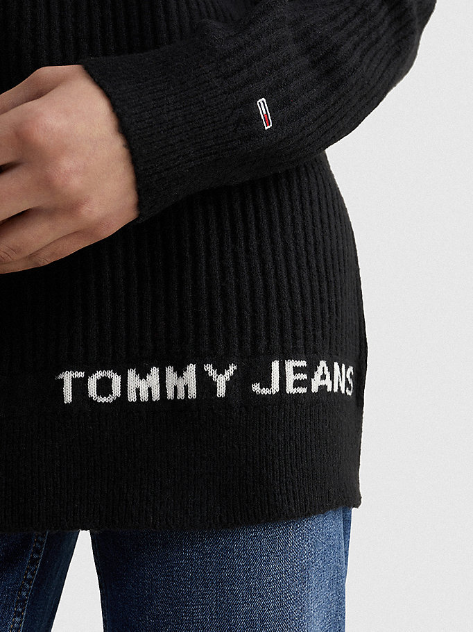 Tommy Hilfiger Rib-Knit Logo Embroidery Gensere Dame Svarte | AHIDWZ-263