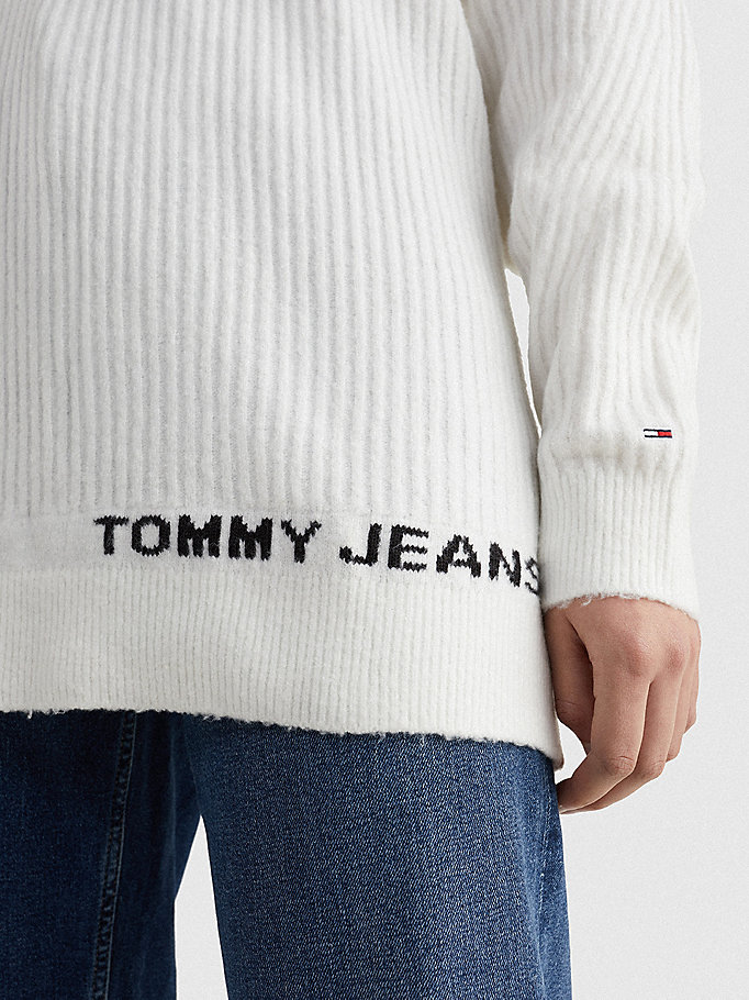 Tommy Hilfiger Rib-Knit Logo Embroidery Gensere Dame Hvite | FOPRIG-913