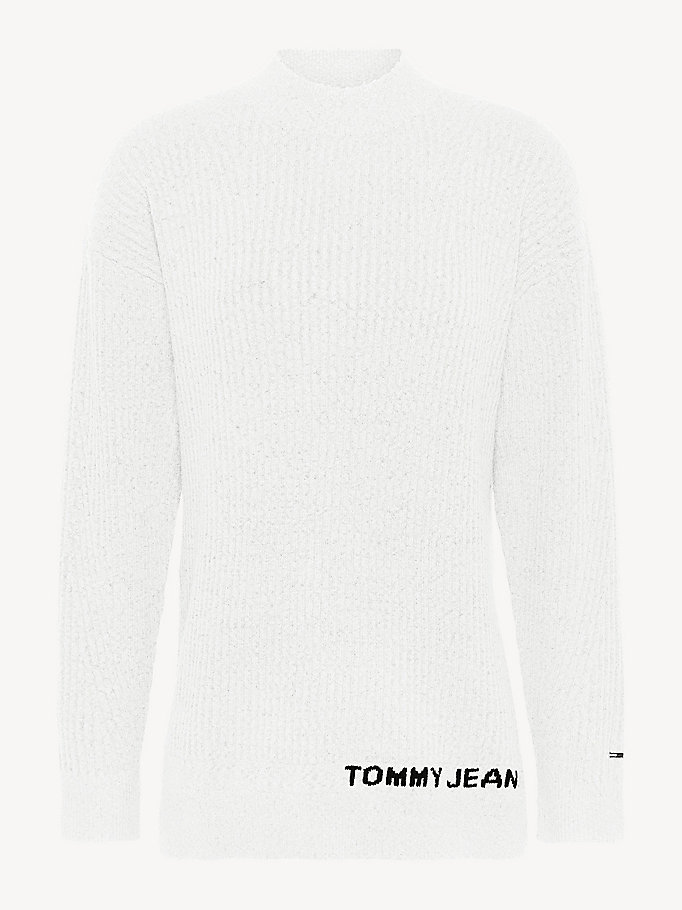 Tommy Hilfiger Rib-Knit Logo Embroidery Gensere Dame Hvite | FOPRIG-913