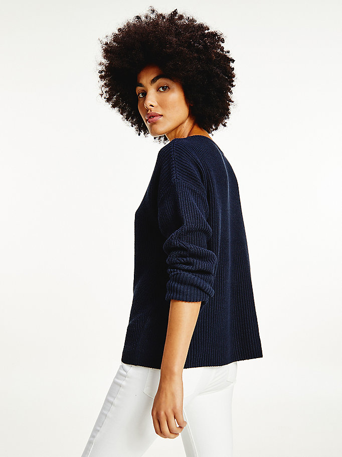 Tommy Hilfiger Rib-Knit Organic Bomull Gensere Dame Blå | WYDCTJ-736