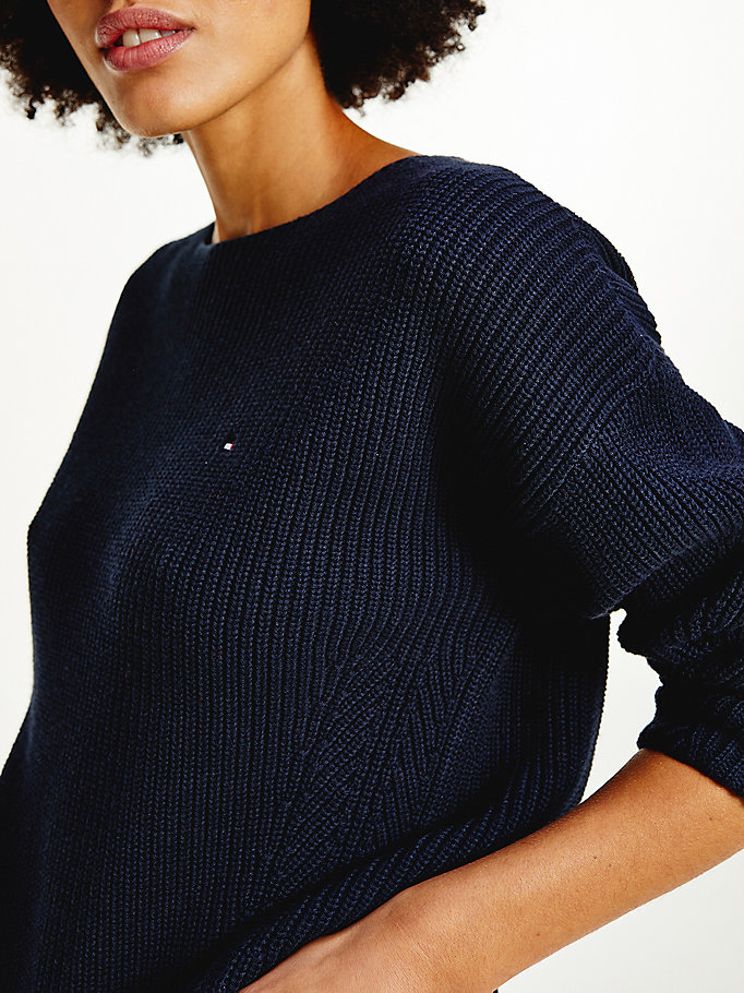 Tommy Hilfiger Rib-Knit Organic Bomull Gensere Dame Blå | WYDCTJ-736