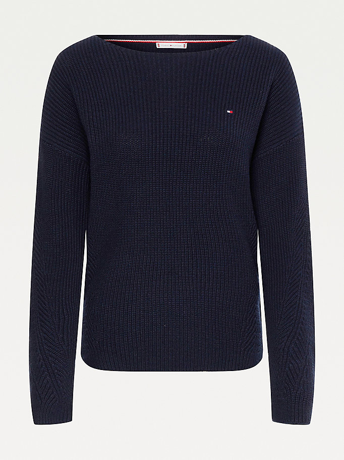 Tommy Hilfiger Rib-Knit Organic Bomull Gensere Dame Blå | WYDCTJ-736